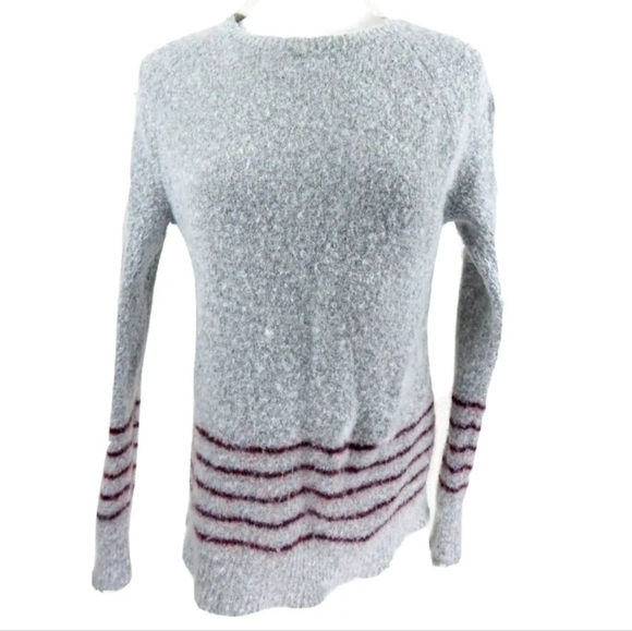 Theory Striped Fuzzy Knit Pullover Sweater - Picture 1 of 3